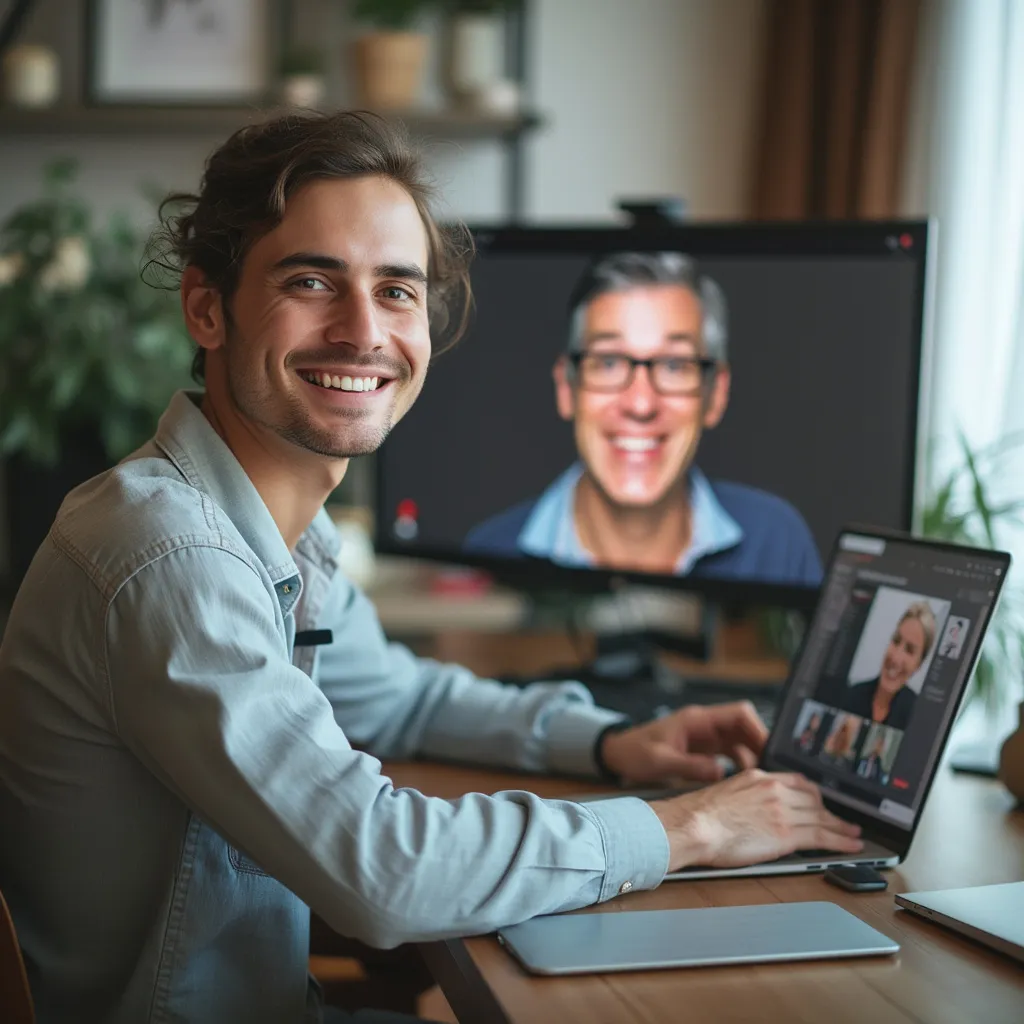 Consultor argentino en videollamada con cliente de EE.UU.